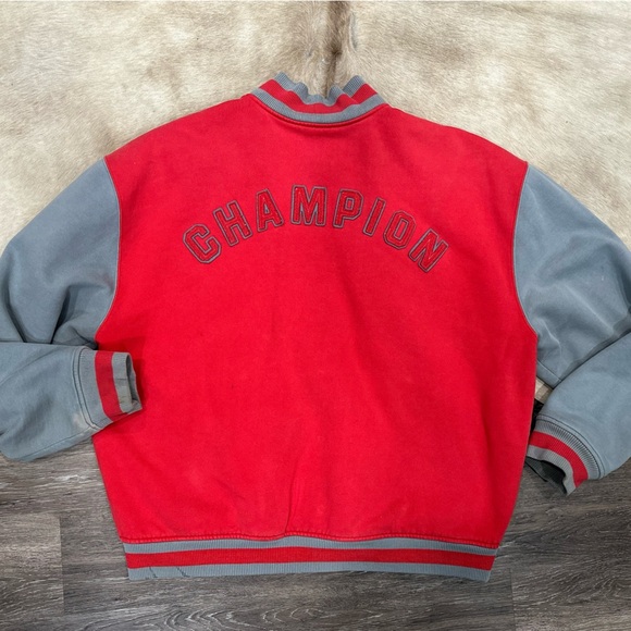 Vintage Champion Varsity Jacket XXL Gray Red Spell Collegiate Letterman Bomber - Picture 7 of 10